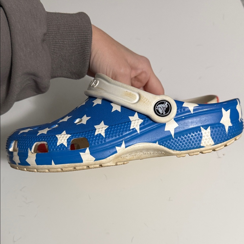 CROCS Red and Blue Star-Stripe Clogs - Picture 4 of 5